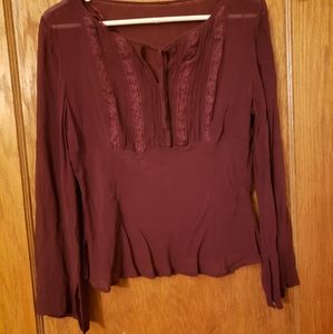 Sheer vintage chiffon and lace shirt. Purple/burgundy size medium